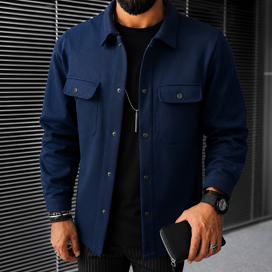 Herren Freizeitjacke mit Frontknöpfen und Taschen für einen entspannten Sitz