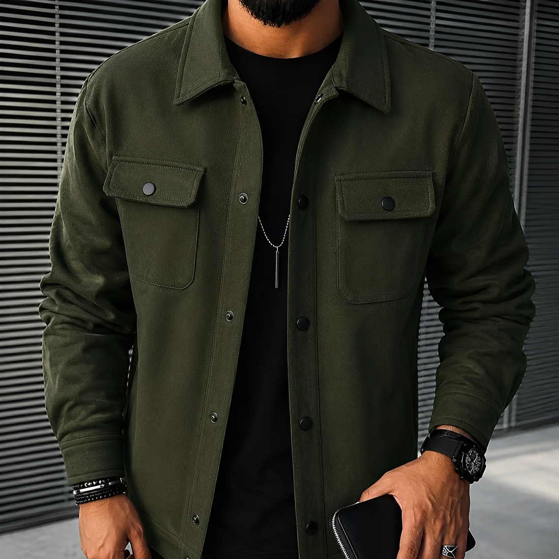 Herren Freizeitjacke mit Frontknöpfen und Taschen für einen entspannten Sitz