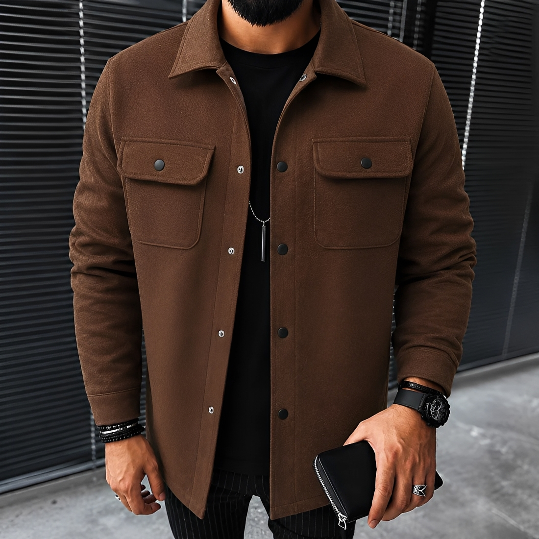 Herren Freizeitjacke mit Frontknöpfen und Taschen für einen entspannten Sitz