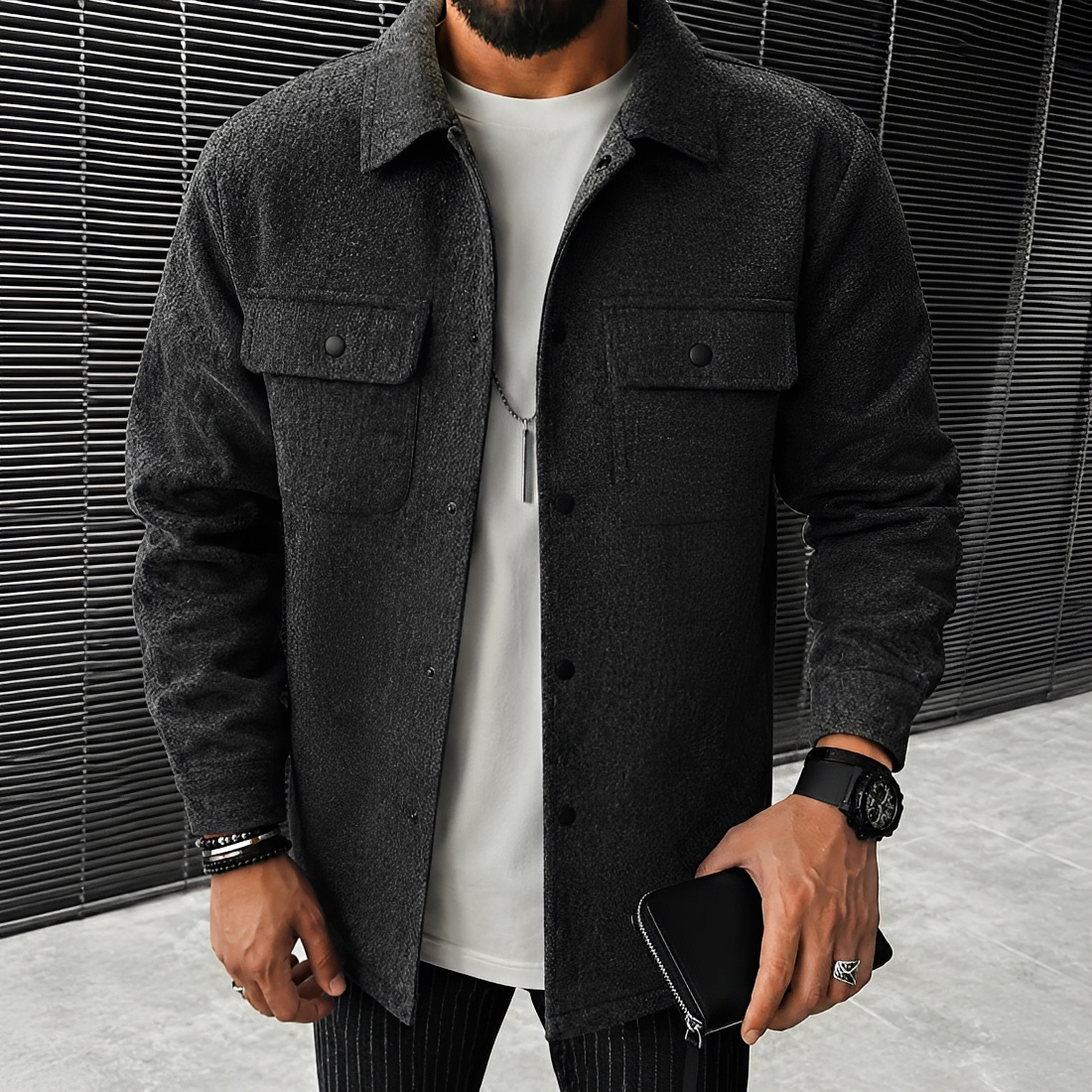 Herren Freizeitjacke mit Frontknöpfen und Taschen für einen entspannten Sitz