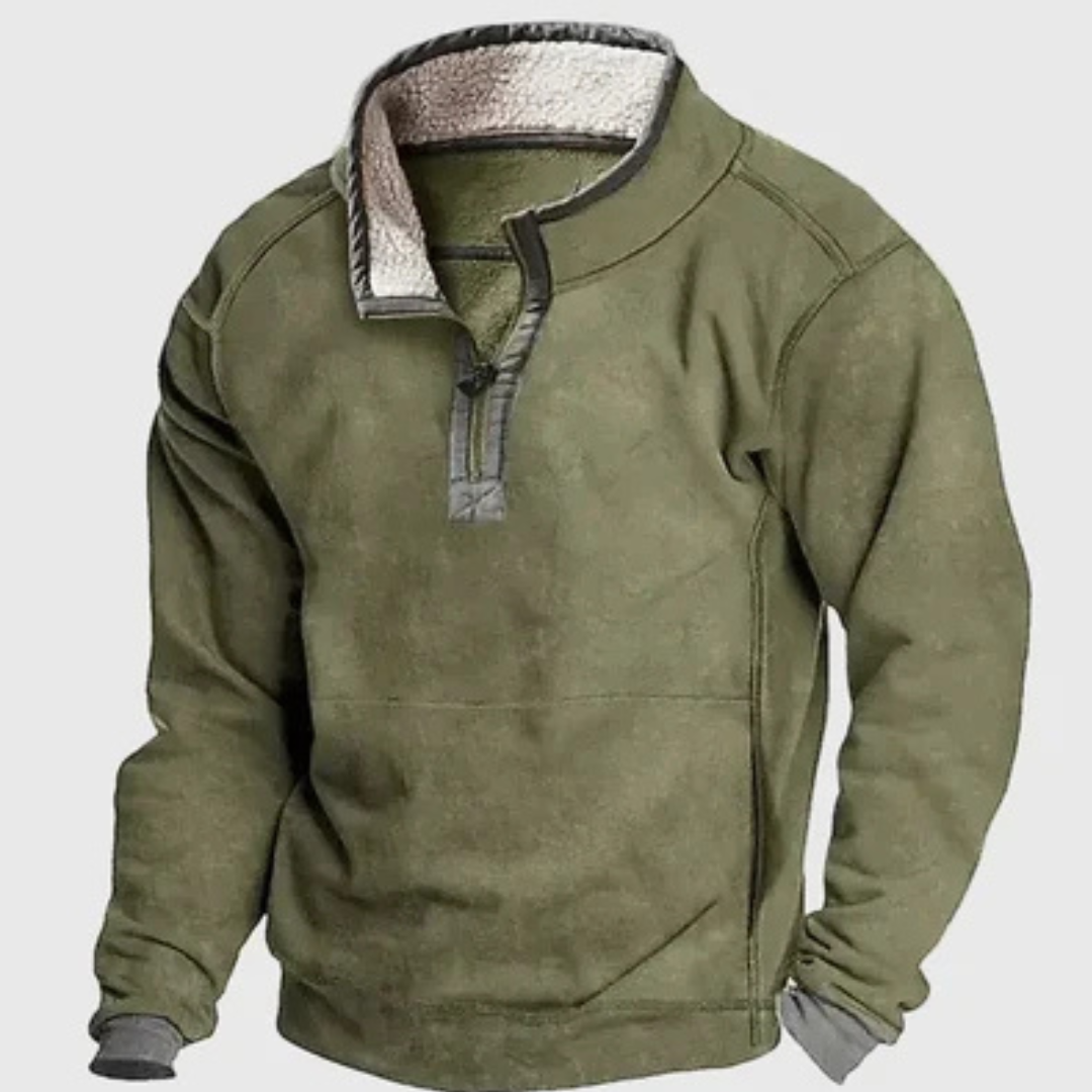Herren Pullover mit halbem Reißverschluss, Stehkragen und Kontrast-Patches an den Ellenbogen, lockere Passform