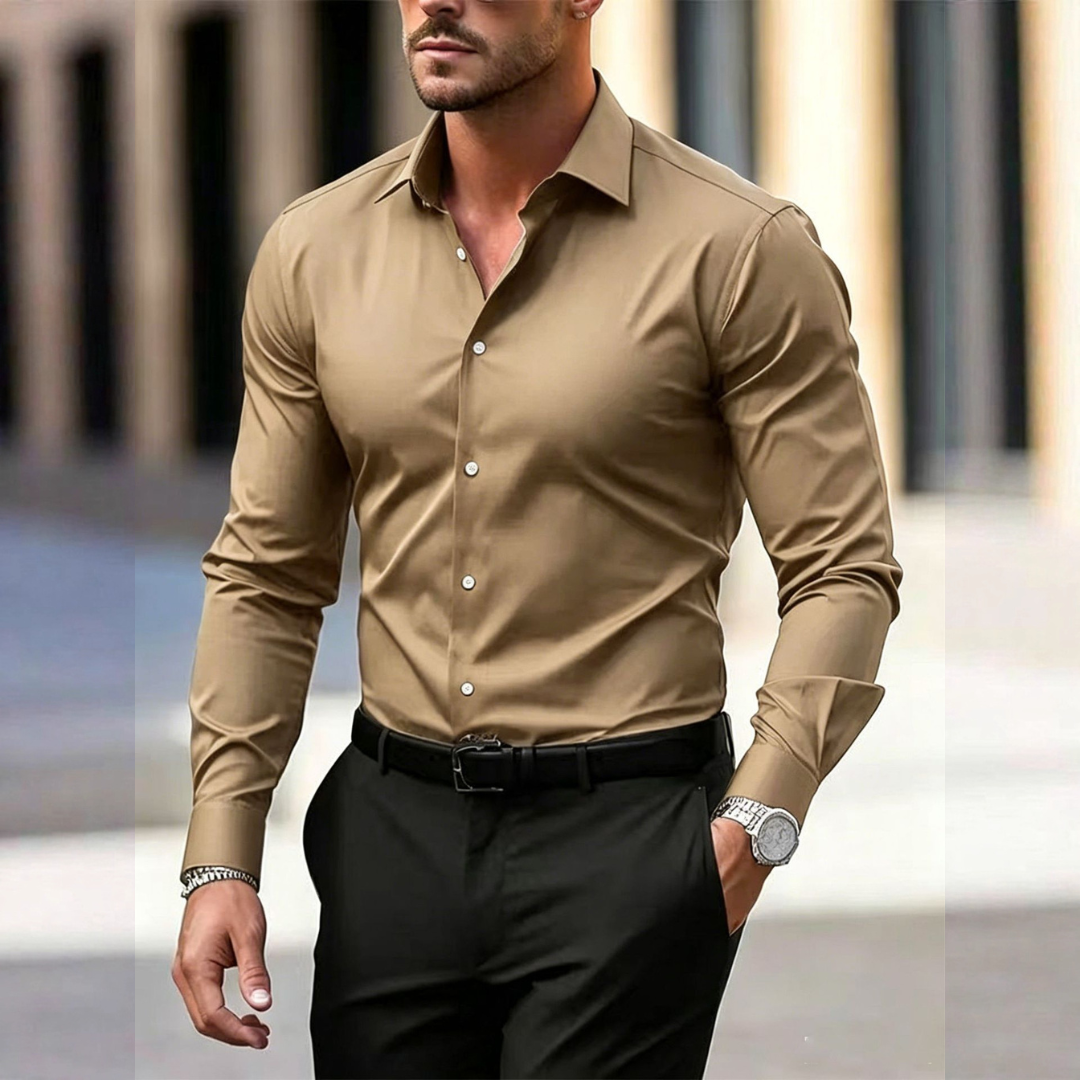 Herren Hemd - Slim Fit Langarmshirt mit Kent-Kragen und Knopfleiste