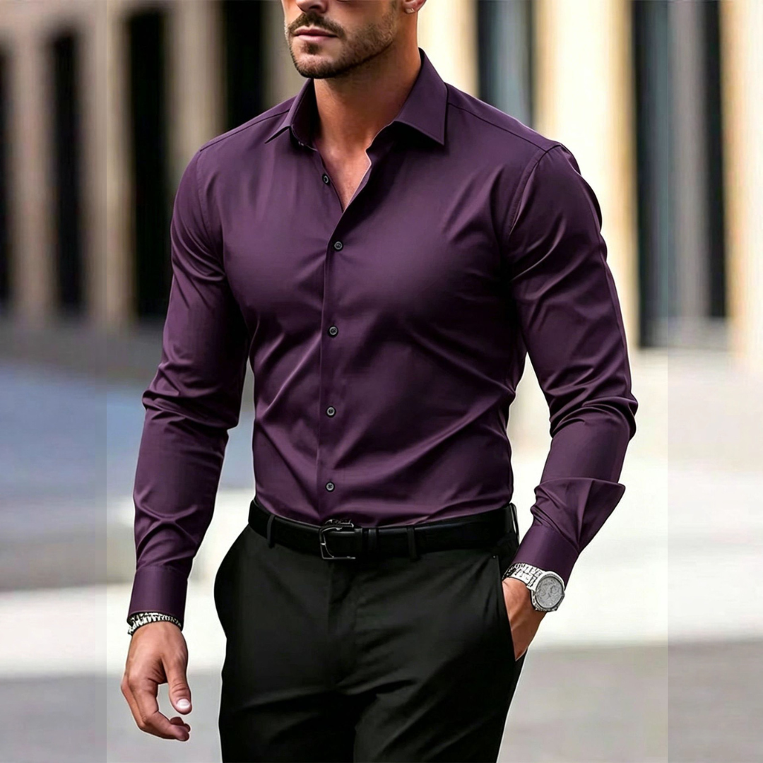 Herren Hemd - Slim Fit Langarmshirt mit Kent-Kragen und Knopfleiste