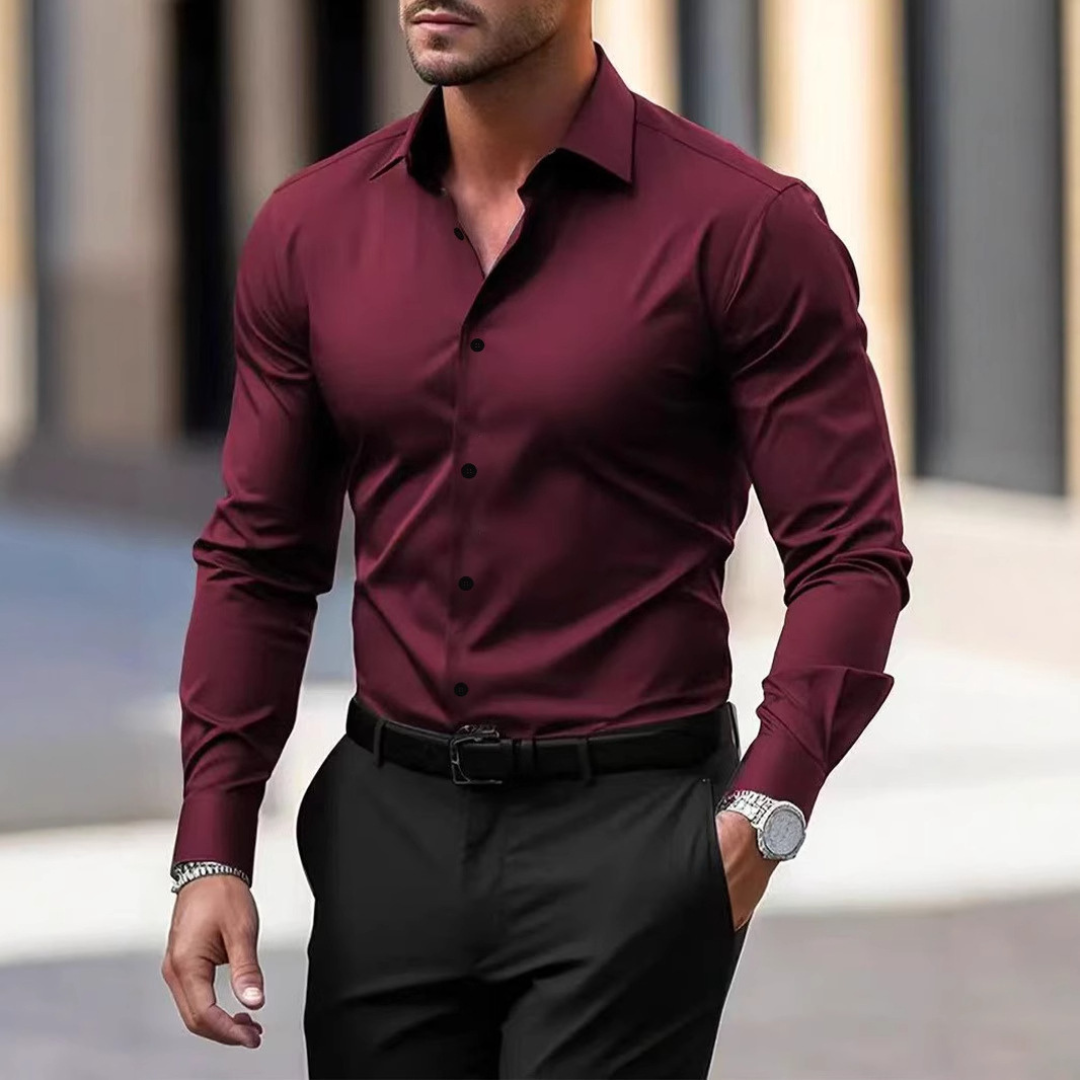 Herren Hemd - Slim Fit Langarmshirt mit Kent-Kragen und Knopfleiste