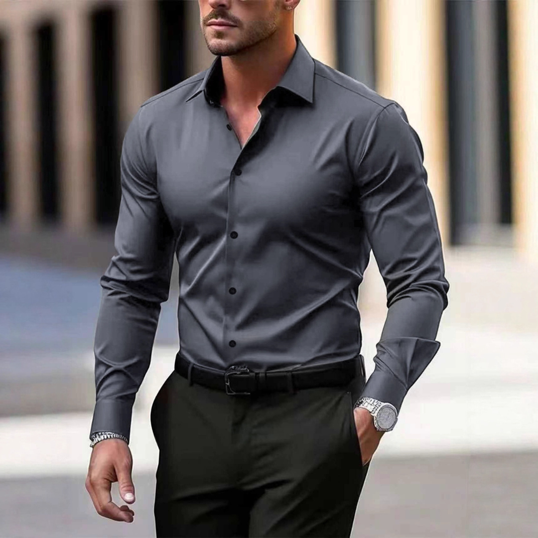 Herren Hemd - Slim Fit Langarmshirt mit Kent-Kragen und Knopfleiste