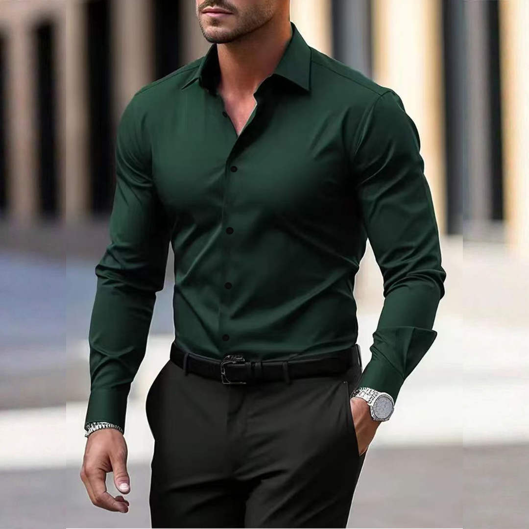 Herren Hemd - Slim Fit Langarmshirt mit Kent-Kragen und Knopfleiste