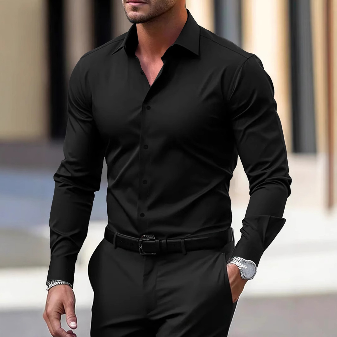 Herren Hemd - Slim Fit Langarmshirt mit Kent-Kragen und Knopfleiste