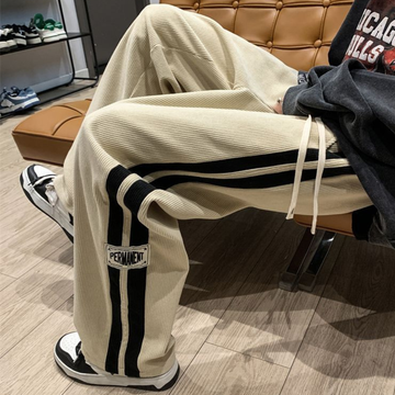Herren Hosen mit doppelten Seitenstreifen – elastischer Taillenbund mit Kordelzug, lose Passform