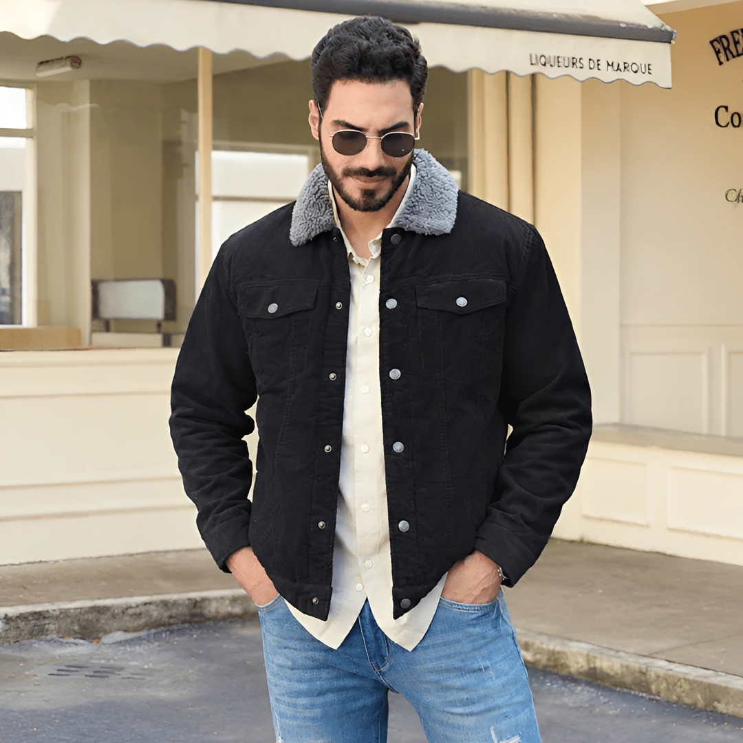 Herren Jacke mit Knopfverschluss und Kragen - Lässiger Sitz