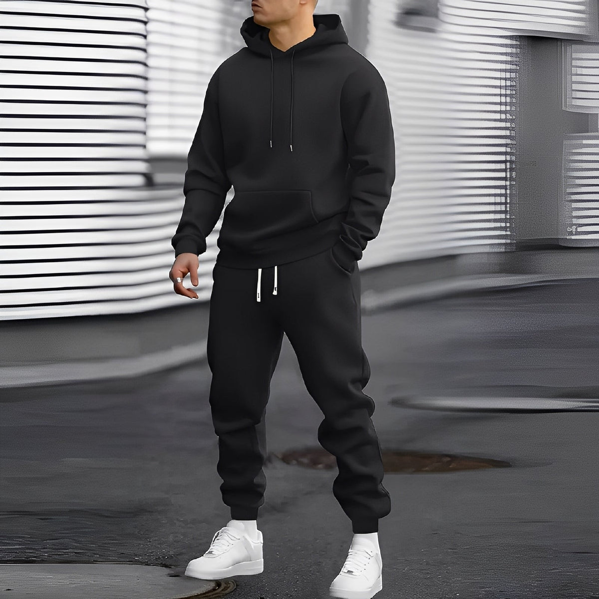 Herren Jogginganzug mit Kapuzenhoodie und Jogpants - Lockere Passform mit Kängurutasche