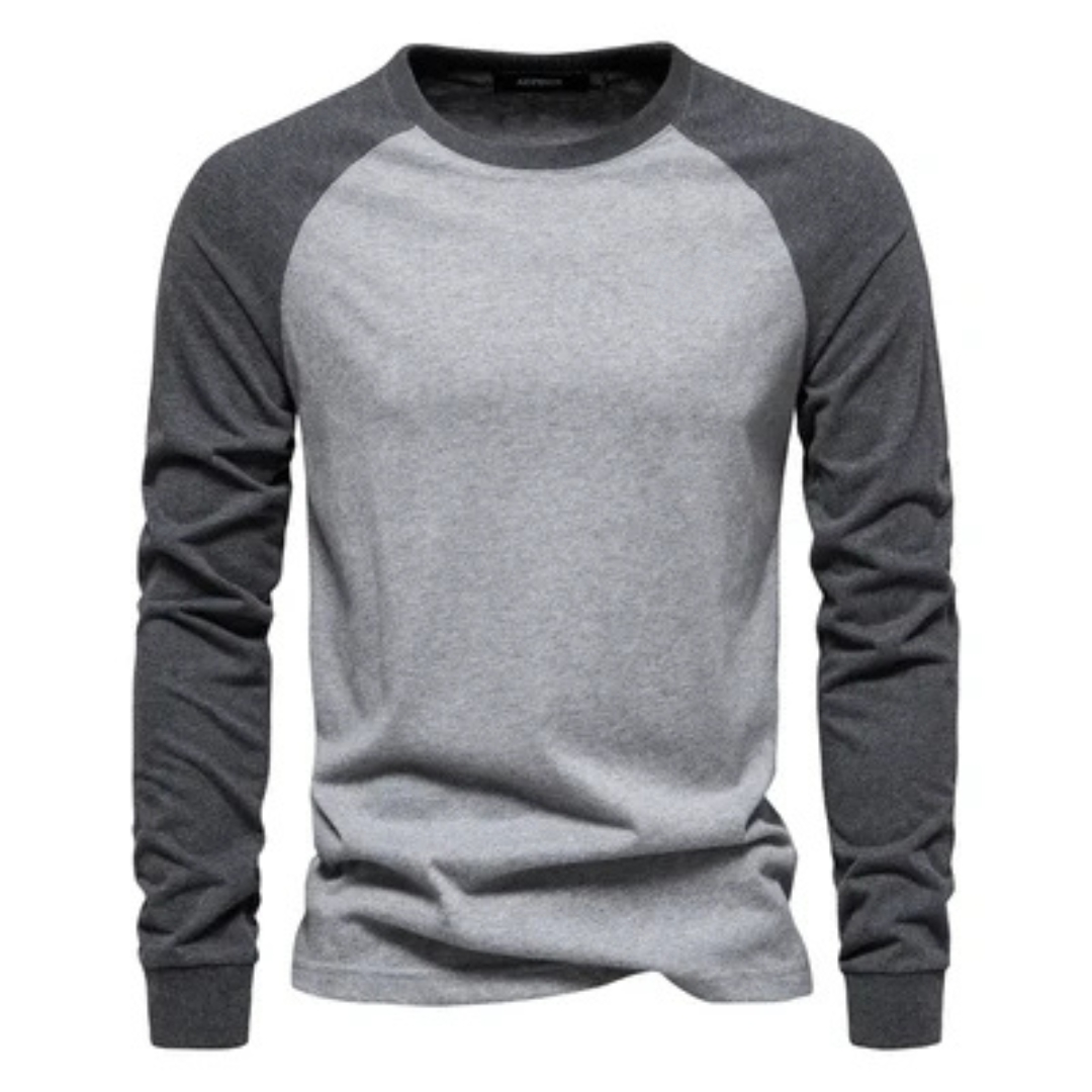Herren Langarm-Raglanshirt mit Ärmeln in Kontrastfarbe - Rundhals, schmaler Schnitt, Brustlogo