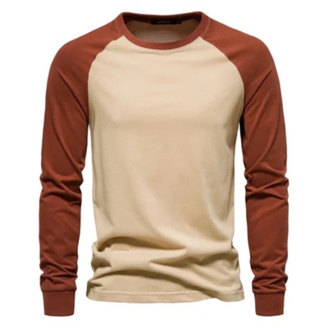 Herren Langarm-Raglanshirt mit Ärmeln in Kontrastfarbe - Rundhals, schmaler Schnitt, Brustlogo