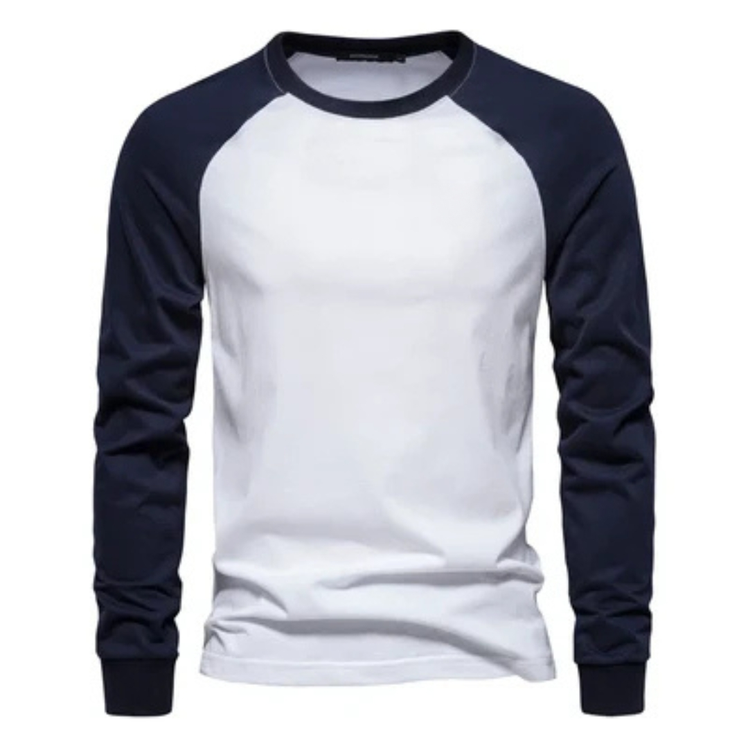 Herren Langarm-Raglanshirt mit Ärmeln in Kontrastfarbe - Rundhals, schmaler Schnitt, Brustlogo