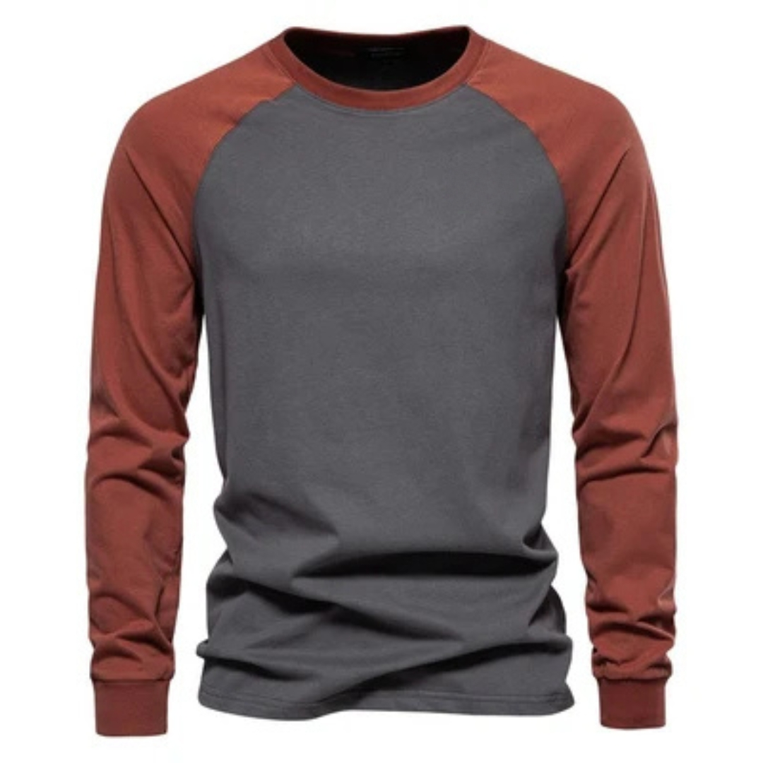 Herren Langarm-Raglanshirt mit Ärmeln in Kontrastfarbe - Rundhals, schmaler Schnitt, Brustlogo
