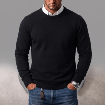 Herren Pullover Sweatshirt Rundhals Langarm - Regular Fit, Struktur am Kragen, Ärmel und Saum