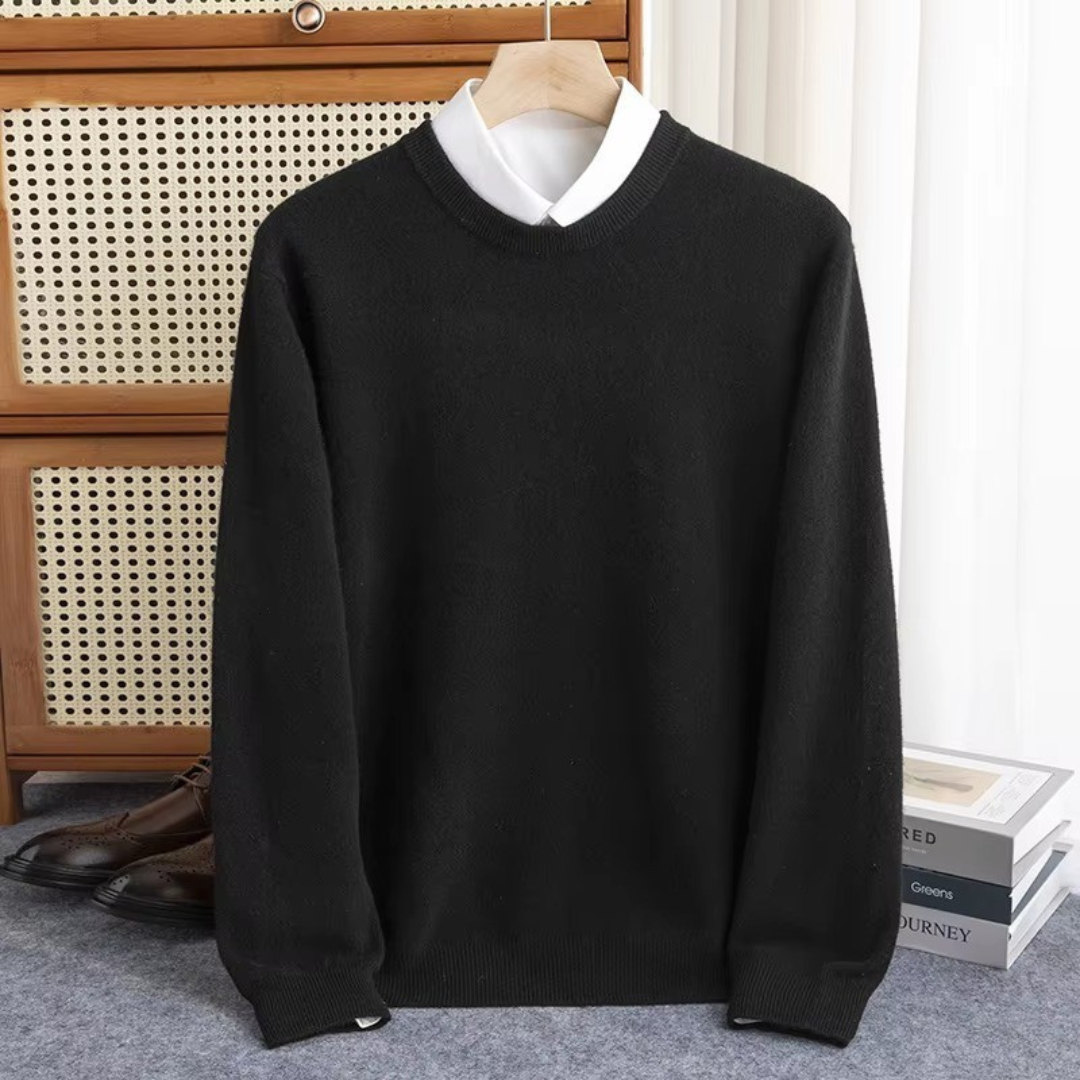 Herren Pullover Sweatshirt Rundhals Langarm - Regular Fit, Struktur am Kragen, Ärmel und Saum