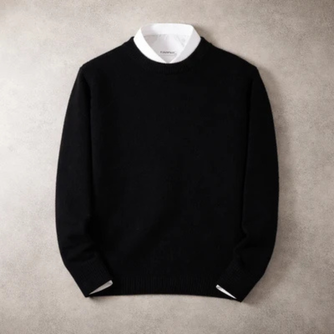 Herren Pullover Sweatshirt Rundhals Langarm - Regular Fit, Struktur am Kragen, Ärmel und Saum