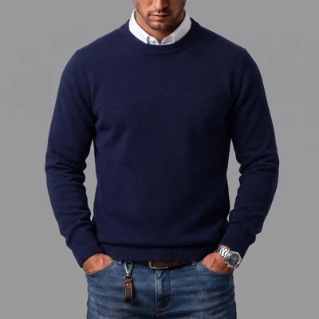 Herren Pullover Sweatshirt Rundhals Langarm - Regular Fit, Struktur am Kragen, Ärmel und Saum