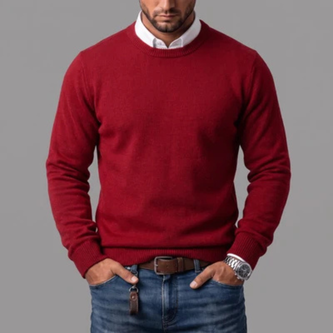 Herren Pullover Sweatshirt Rundhals Langarm - Regular Fit, Struktur am Kragen, Ärmel und Saum