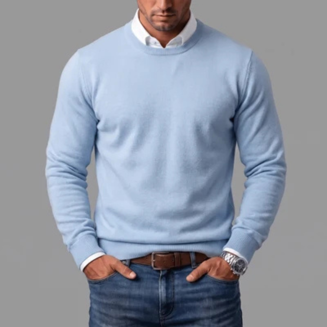 Herren Pullover Sweatshirt Rundhals Langarm - Regular Fit, Struktur am Kragen, Ärmel und Saum