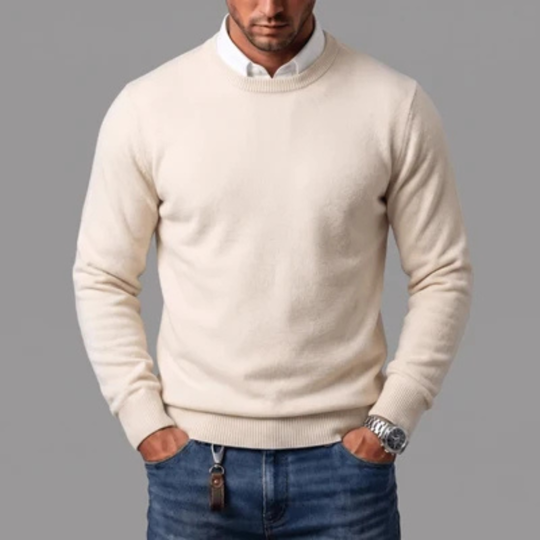 Herren Pullover Sweatshirt Rundhals Langarm - Regular Fit, Struktur am Kragen, Ärmel und Saum