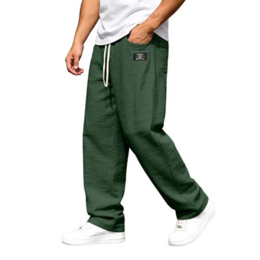 Herren Hose mit geradem Bein – elastischer Bund mit Kordelzug, seitliche Taschen, elastische Taille, gerades Bein, Patch-Detail
