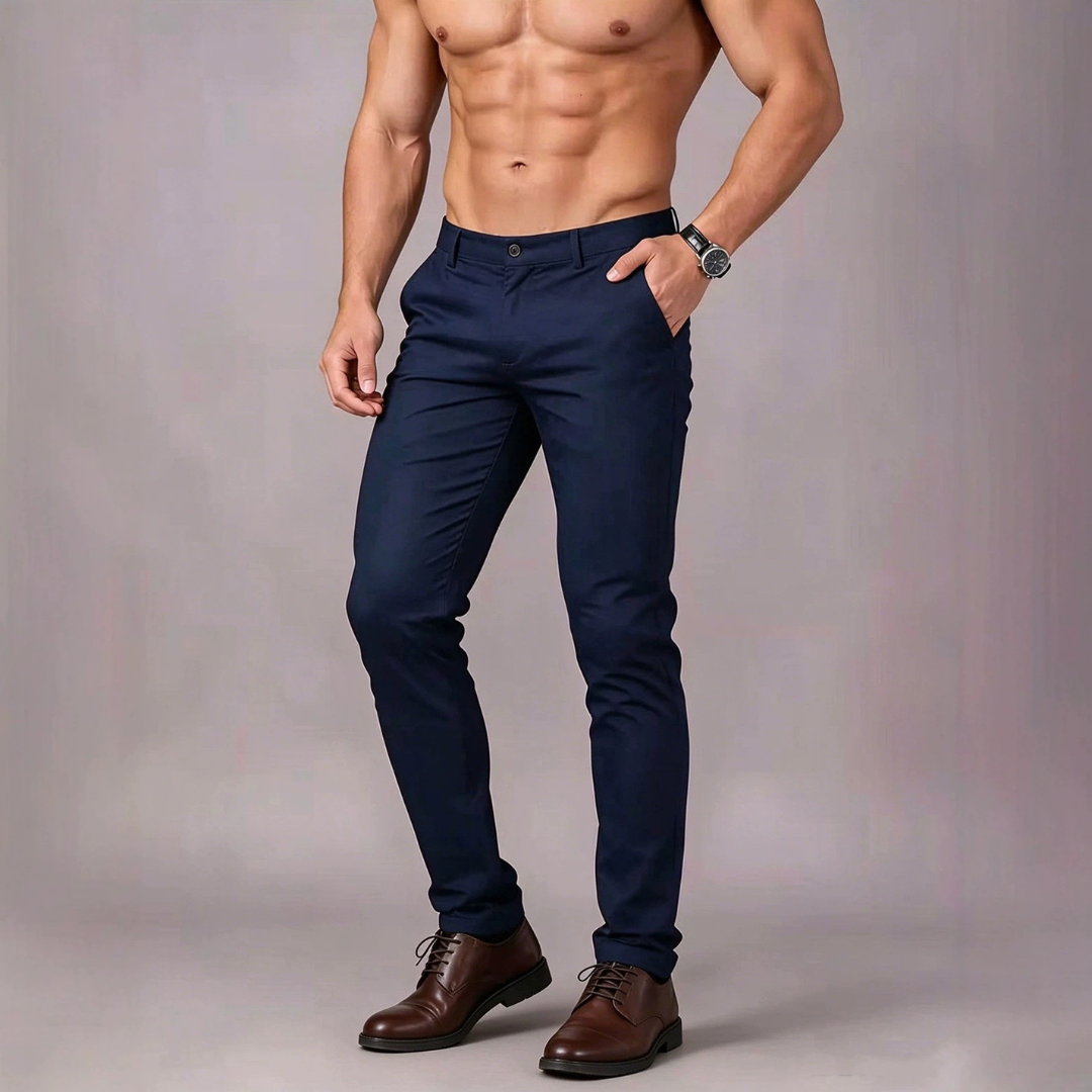 Herren Stretchhose - Flachfront, Schmaler Schnitt, Eng anliegendes Bein