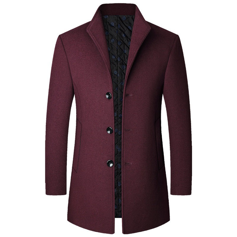Langer Herren-Trenchcoat mit Knopfverschluss und klassischem Kragen - Maßgeschneiderte Passform