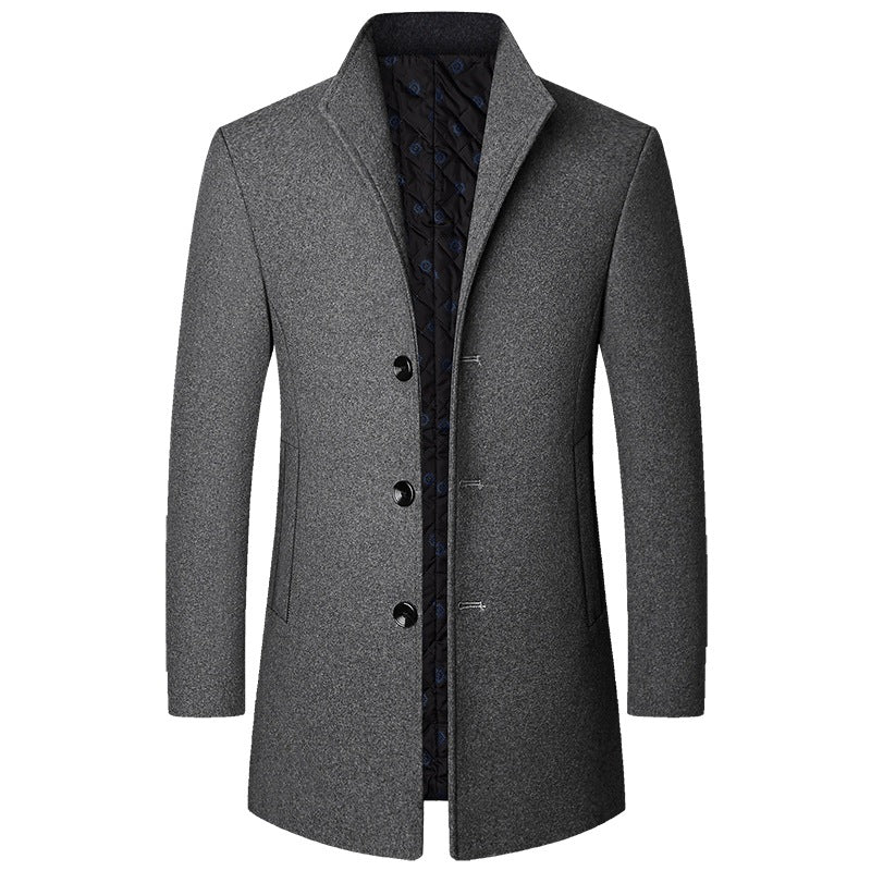 Langer Herren-Trenchcoat mit Knopfverschluss und klassischem Kragen - Maßgeschneiderte Passform