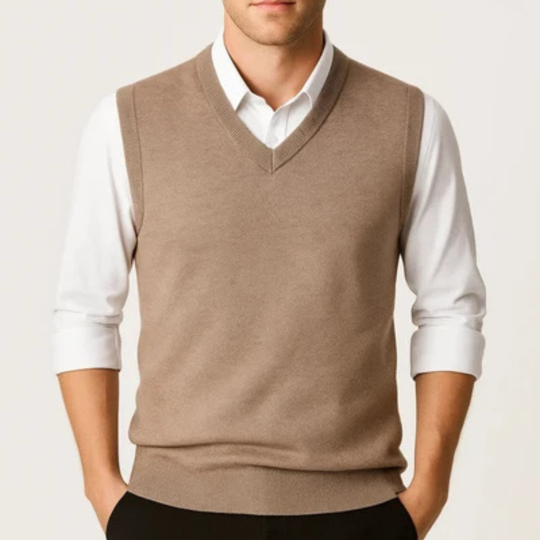 Herren V-Ausschnitt Weste, ärmellos, einfarbig, Pullover-Stil