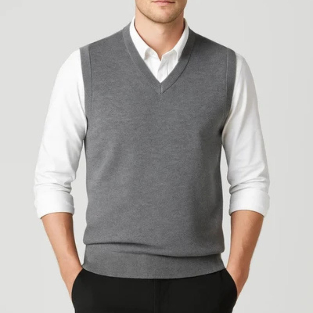 Herren V-Ausschnitt Weste, ärmellos, einfarbig, Pullover-Stil