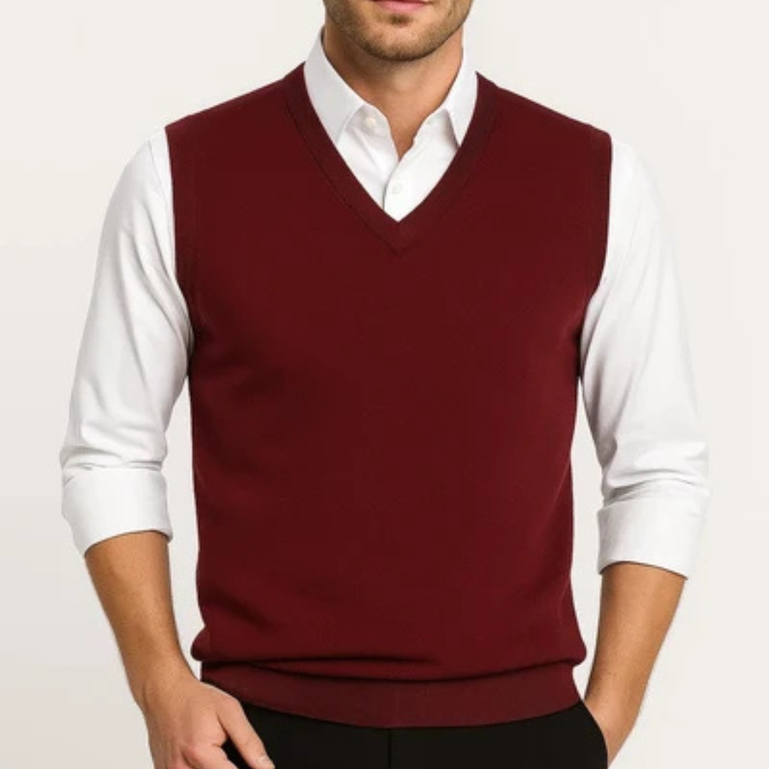 Herren V-Ausschnitt Weste, ärmellos, einfarbig, Pullover-Stil