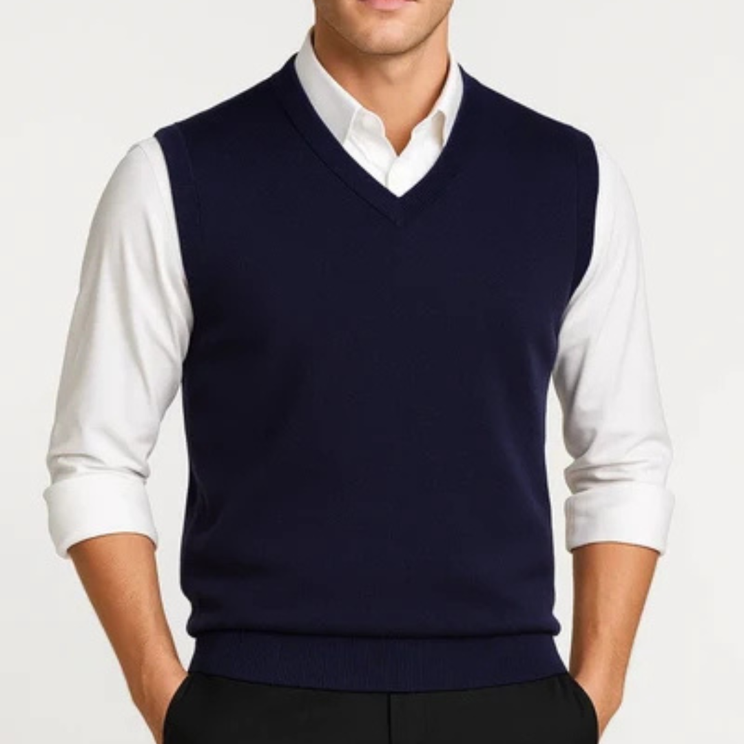 Herren V-Ausschnitt Weste, ärmellos, einfarbig, Pullover-Stil