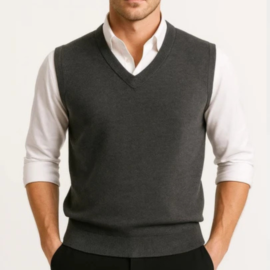 Herren V-Ausschnitt Weste, ärmellos, einfarbig, Pullover-Stil