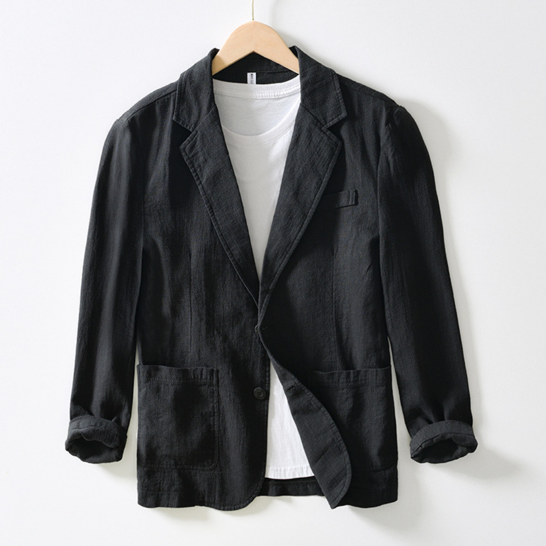 Herrenjacke mit Einkerbungskragen, Einreiher, Zwei-Knopf-Fronttaschen, reguläre Passform