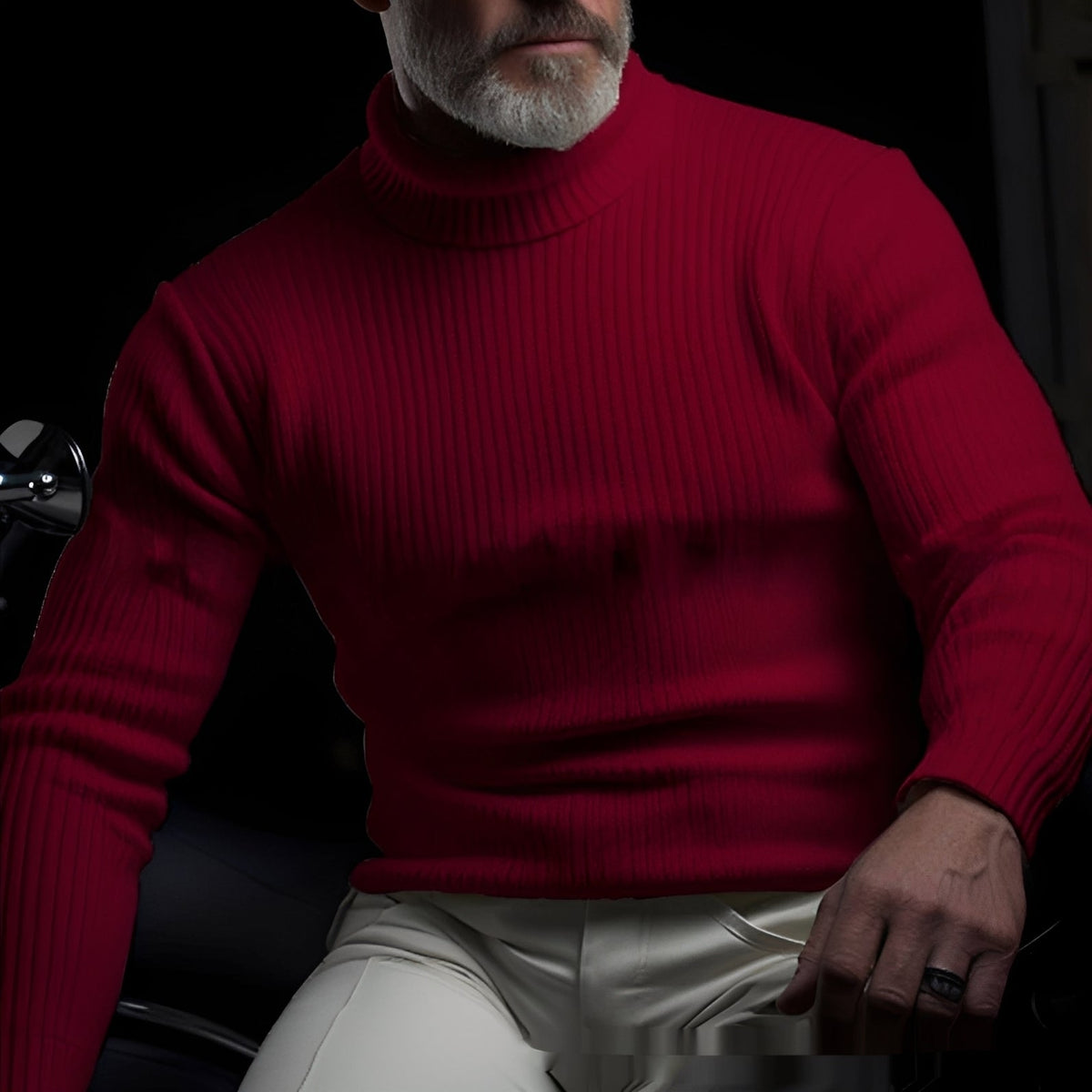 Herrenpullover Rollkragenpullover Rippmuster - Normaler Schnitt