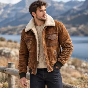 Herrenjacke mit Reißverschluss - Kontrastkragen, Klappentaschen vorne, gerades Design