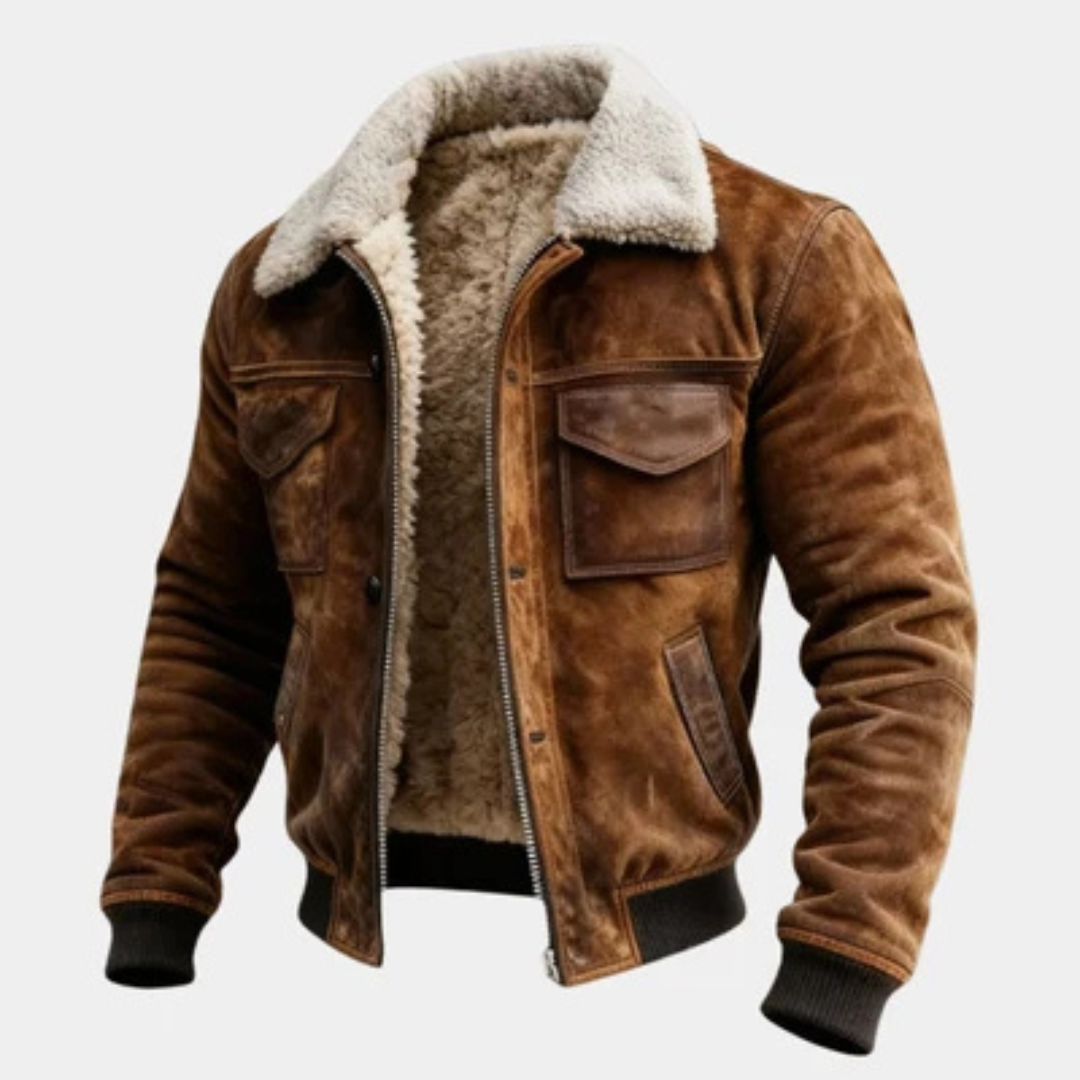 Herrenjacke mit Reißverschluss - Kontrastkragen, Klappentaschen vorne, gerades Design