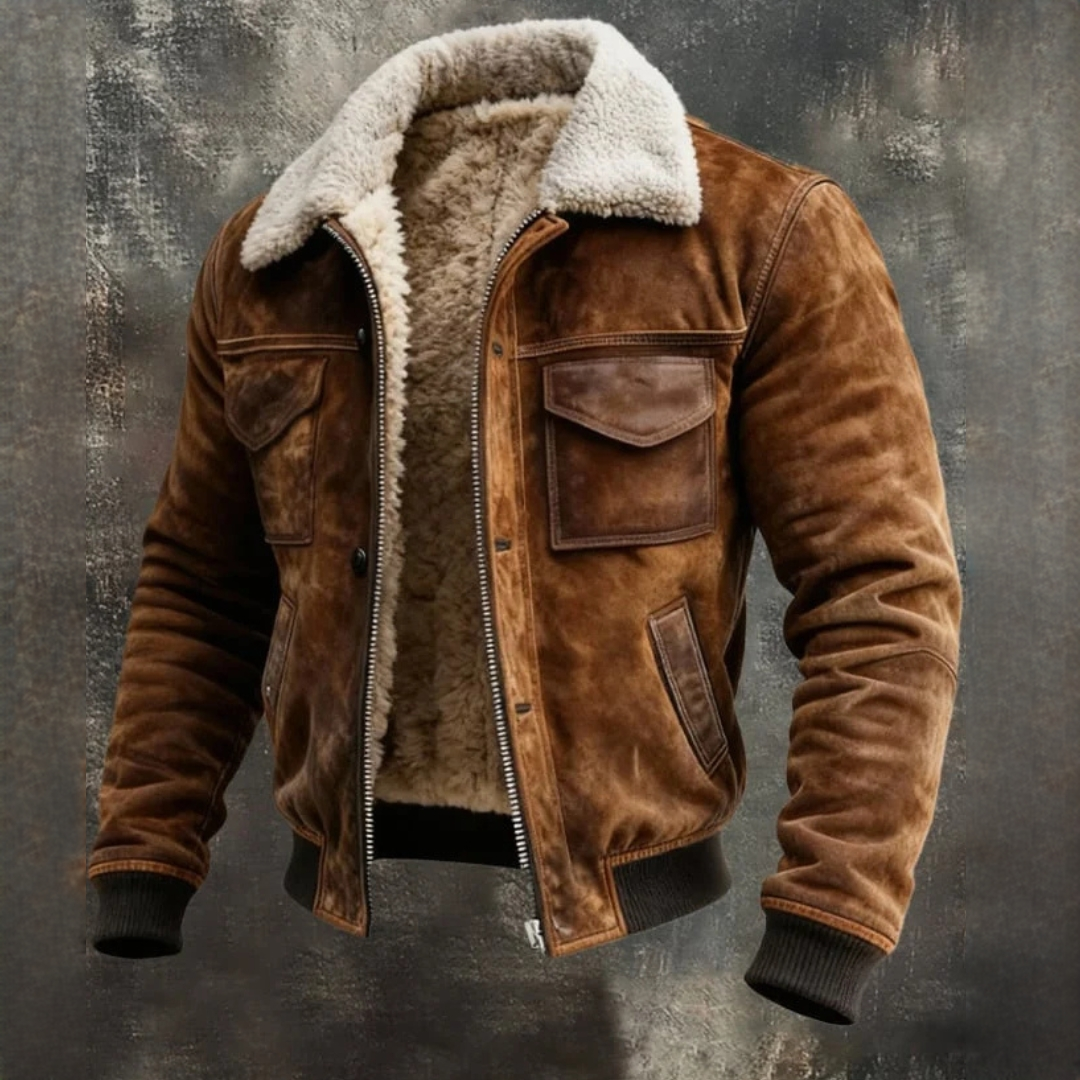 Herrenjacke mit Reißverschluss - Kontrastkragen, Klappentaschen vorne, gerades Design