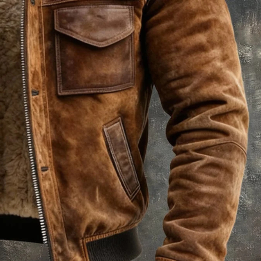 Herrenjacke mit Reißverschluss - Kontrastkragen, Klappentaschen vorne, gerades Design